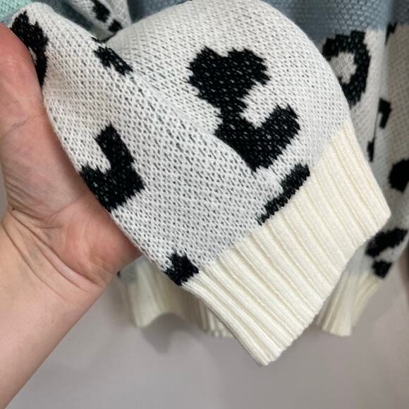 Andree by Unit Mint Leopard Colorblock Sweater Size M Coquette Cozy Soft - Picture 5 of 8